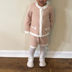 H&M Cream-Trim Pink Bouclé Cardigan